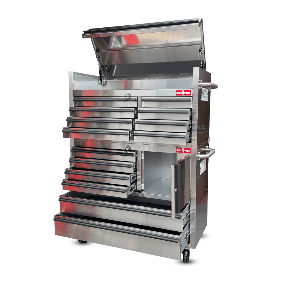 Crytec | 41″ Stainless Steel | 14 Drawer | Tool Cabinet