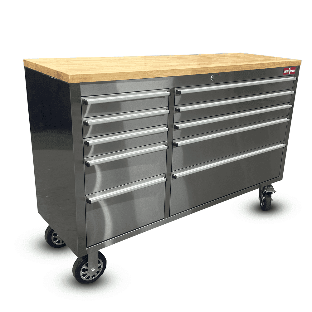 *PROMO* Crytec | 55″ Tool Cabinet | Stainless Steel | 10 Drawers | Wooden Top