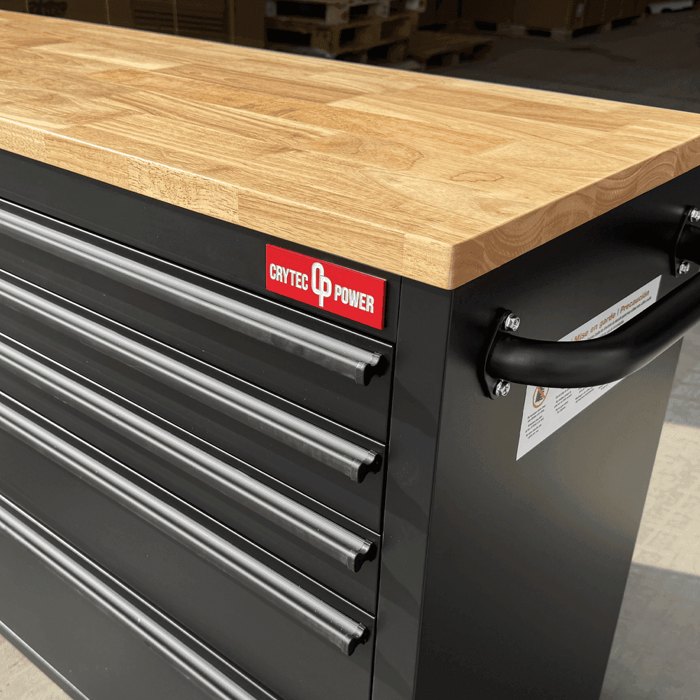 Crytec | 55″ Tool Cabinet | Black | Wooden Top | 10 Drawers |