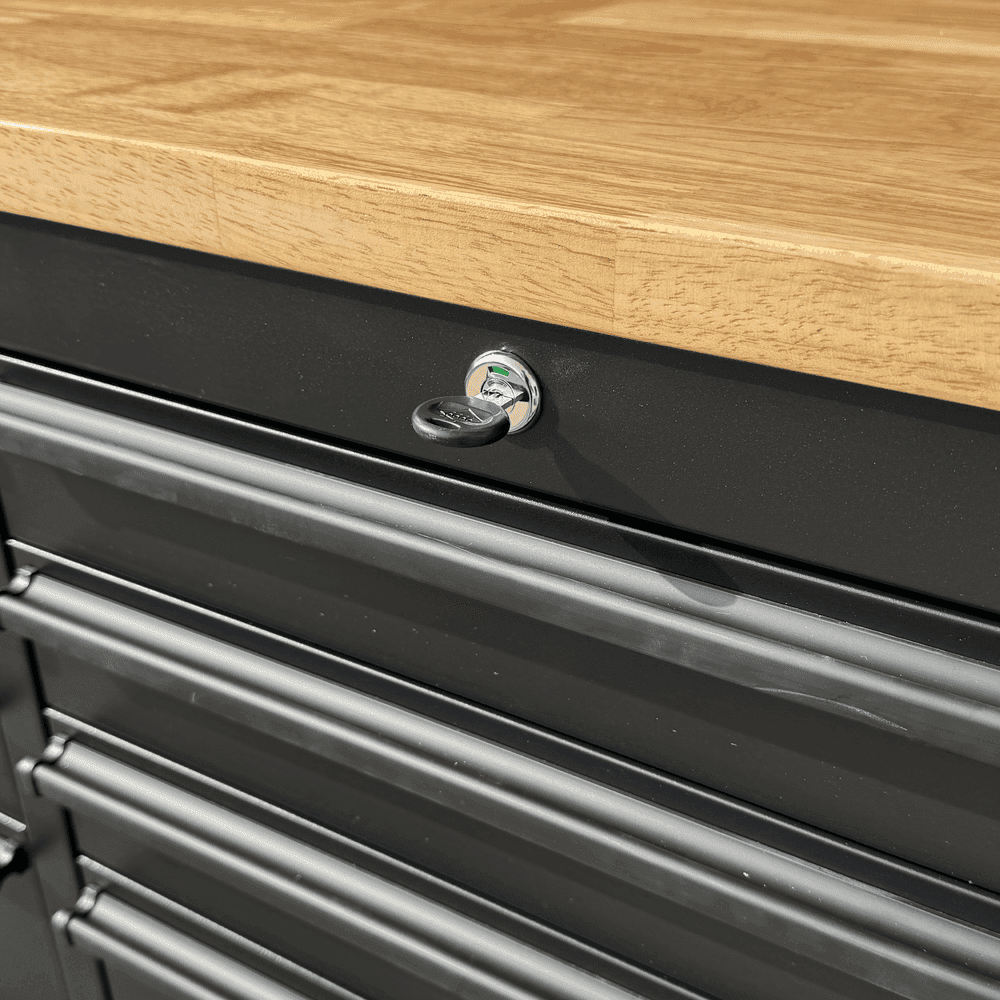 Crytec | 55″ Tool Cabinet | Black | Wooden Top | 10 Drawers |