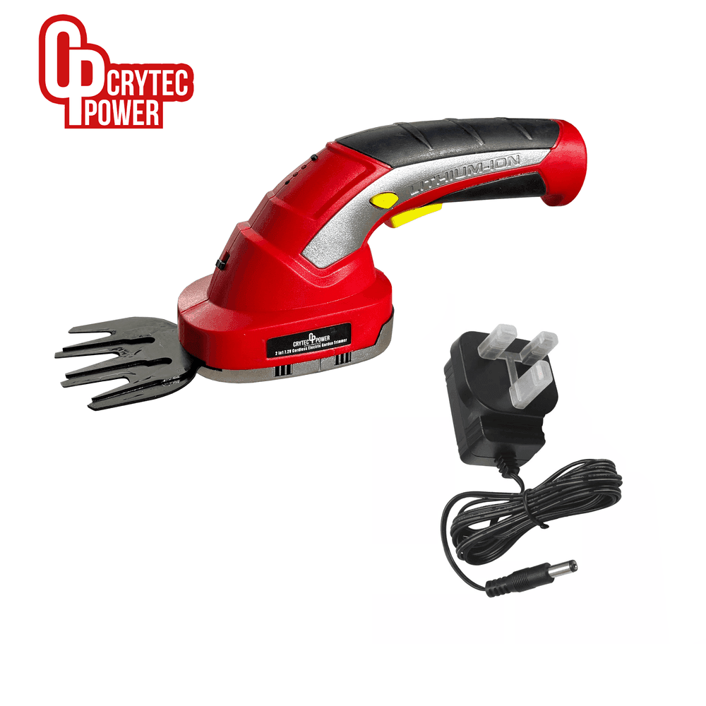 Crytec 2-in-1 Cordless Electric Shearer Trimmer – 7.2V Grass, Shrub &amp; Hedge Pruner